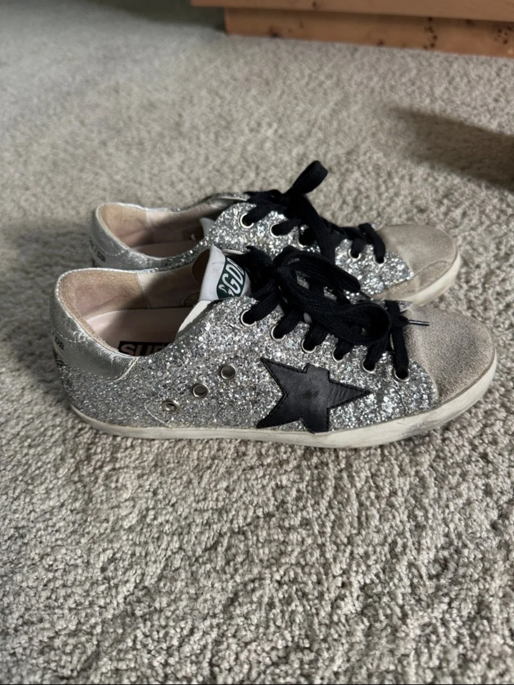 GOLDEN GOOSE Silver Black Glitter Sneakers 35 - Picture 3 of 6